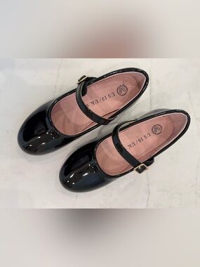 Girls Classic Mary Jane Patent Flats - Black 10T